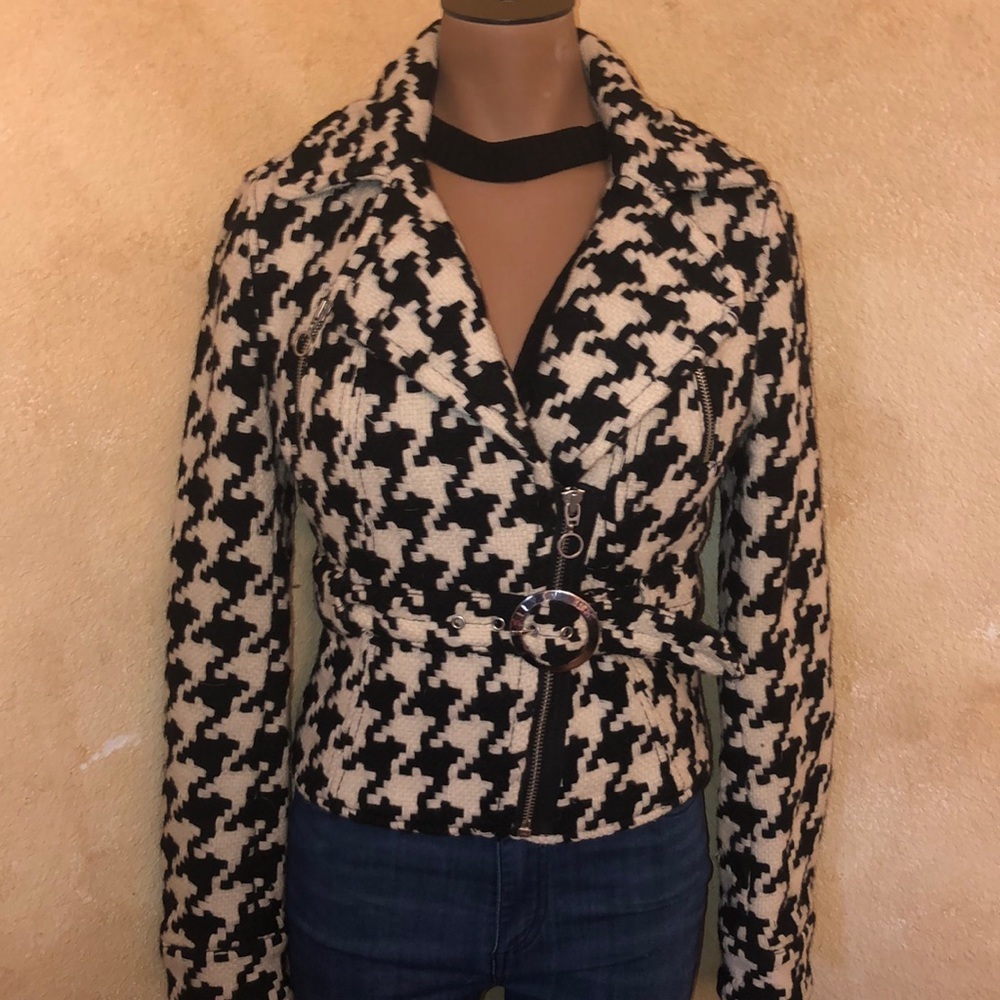 Express Wool Houndstooth Moto Style Jacket - image 2